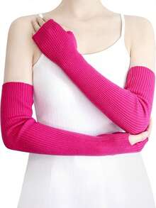 1 双优雅羊毛混纺腕套超长保暖露指手套针织柔软臂套打字手套女士 - 彩色 - 查看 8