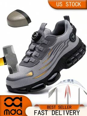 Steel Toe Safety Shoes, Unisex, Rotary Button Easy Wear, Breathable, Sports Work Shoes, Suitable For Industrial, Construction, Warehouse Work, Size 36-48