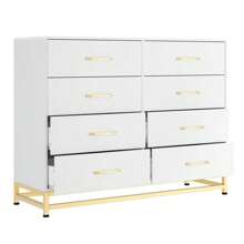 8 Drawer Dresser For Bedroom, Wood Dresser Tv Stand, Modern Chest Of Drawers, Storage Organization Unit For Closet, Living Room, Hallway - White - View 3