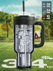 40oz/1.2L Camouflage Insulated Tumbler With Handle, 2-In-1 Straw/Drinking Lid, Leak-Proof, Dishwasher , Stainless Steel Vacuum Insulated Travel Coffee Cup, Keeps Cold For 34 Hours, Fits Car Cup Holder (Woodland Flag Pattern) - Army Green - View 3