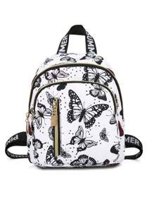 1pc Black Nylon Compact Casual Chic Backpack, Suitable For Women Daily Use, Dating, Travel, School Backpack - White - View 2