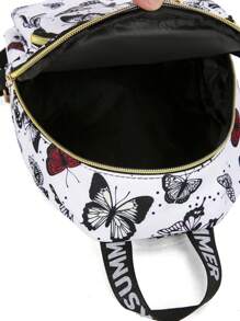 1pc Black Nylon Compact Casual Chic Backpack, Suitable For Women Daily Use, Dating, Travel, School Backpack - White - View 7