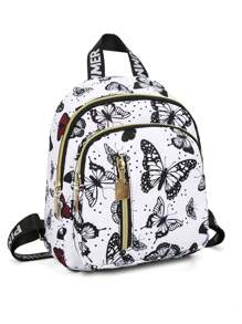 1pc Black Nylon Compact Casual Chic Backpack, Suitable For Women Daily Use, Dating, Travel, School Backpack - White - View 5