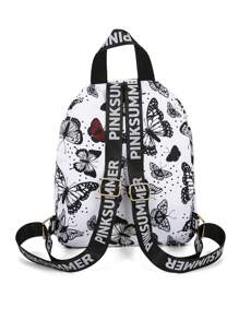 1pc Black Nylon Compact Casual Chic Backpack, Suitable For Women Daily Use, Dating, Travel, School Backpack - White - View 6