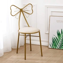 Makeup Vanity Girl Chairs Stool For Bedroom With Bow Knot Backrest,Side Table Seat Dressing Chair With Golden Metal Leg,Velvet Cushion For Girl Daughter Room - 杏色 - 查看 3