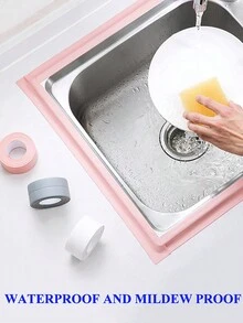 1 rollo de cinta selladora gruesa impermeable y antimanchas, para juntas de azulejos de cocina, baño y piso - Multicolor - Ver 8