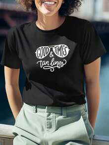 T-Shirt Women's T Shirt Baby Look Cat Good Vibes Good Times Stylish Cute Various Colors 100% Cotton - 黑色 - 查看 2