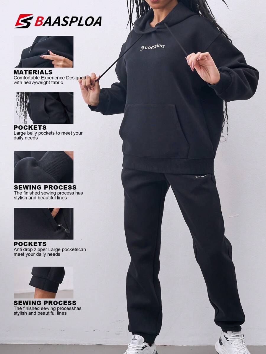 baasploa Bộ áo hoodie thể thao dành cho nữ Quần nữ + Áo hoodie dài tay có mũ trùm đầu cho nữ Thể thao giải trí ngoài trời Chạy bộ Thể dục Thể thao Áo hoodie thể thao dành cho nữ