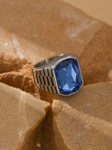 1pc Stainless Steel  Inlaid Rectangle Cubic Zirconia Fashionable Men's Rings Jewelry - Cubic Gemstones - View 33