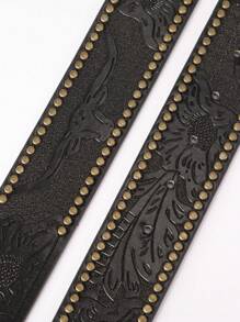 1PC Fashion Long Horn Bull Head Relief Pattern Bronze Willow Nail Decoration Black Leather Retro Bronze Western Boots Buckle Men's Belt/Men's Retro Belt/Men's Belt Street Rock Millennium Western Retro Bronze Western Boots Buckle Men's Cowboy Belt Boys' Party, Ball, Sparkling Decoration, Outing, Daily Leisure Outing Dress