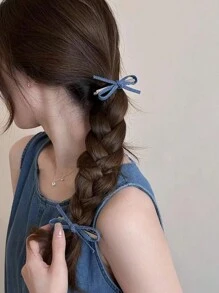 2pcs Women's Blue Bow Denim Effect Elegant Fashion Daily Wear Hair Clips Claw Clips Hair Claws Hair Barrettes, School Stuff, College, Bows, Cute, Hair Accerssories