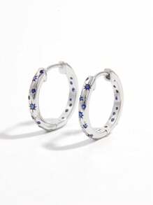 Vaerine 1 对优雅奢华闪亮 925 纯银方晶锆石星形耳钉耳环，适合女士，适合派对、约会和日常佩戴的礼物