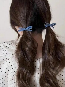 2pcs Women's Blue Bow Denim Effect Elegant Fashion Daily Wear Hair Clips Claw Clips Hair Claws Hair Barrettes, School Stuff, College, Bows, Cute, Hair Accerssories