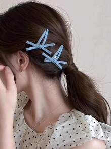 2pcs Women's Blue Bow Denim Effect Elegant Fashion Daily Wear Hair Clips Claw Clips Hair Claws Hair Barrettes, School Stuff, College, Bows, Cute, Hair Accerssories