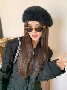 1pc Women's Winter Solid Color Fluffy Fashion Versatile Beret Hat, Casual Warm Cute Small Head Size Painter Cap For Daily Outdoor Use - Multicolor - View 1