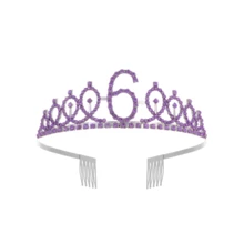 Un set de regalo de cumpleaños de 6 piezas para mujeres de 4, 5, 6, 7, 8, 9 y 10 años, que incluye una corona de cumpleaños, un cinturón, un adorno para tarta, velas de cumpleaños, globos de papel de aluminio y una pancarta de "Feliz Cumpleaños". Decoraciones de cumpleaños para damas, suministros para fiestas de cumpleaños (Púrpura) - Morado - Ver 5