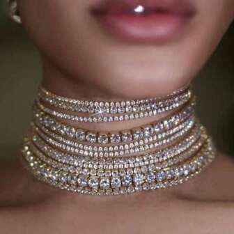 1 Pc High-End Exquisite Short Choker Necklace With Shiny Rhinestones,Luxury Multilayers Crystal Chokers Necklaces For Women Rhinestone Chains Necklaces Statements Jewelry Wedding Party Gift