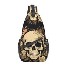 1pc Skull Print Shoulder Strap Chest Bag, Travel Hiking Fitness Crossbody Pack, Personalized Chest Pack