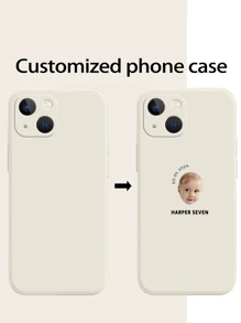 1pc Minimalist Portrait, Date, Name & Text Customized Full Coverage Silicone Lens Protection Phone Case Compatible With Apple IPhone 16, 15, 14, 13, 12, 11 Pro Max Stylish,Colorful,Vintage,Cute,Contracted,Funny,Kawaii Custom,Personalized,Unique,Customized Ideal Gifts For Him,Ideal Gifts For Her Boyfriend,Girlfriend,Family,Friends,Grandparents,Couple - White - View 3