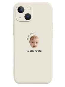 1pc Minimalist Portrait, Date, Name & Text Customized Full Coverage Silicone Lens Protection Phone Case Compatible With Apple IPhone 16, 15, 14, 13, 12, 11 Pro Max Stylish,Colorful,Vintage,Cute,Contracted,Funny,Kawaii Custom,Personalized,Unique,Customized Ideal Gifts For Him,Ideal Gifts For Her Boyfriend,Girlfriend,Family,Friends,Grandparents,Couple - White - View 4