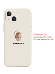 1pc Minimalist Portrait, Date, Name & Text Customized Full Coverage Silicone Lens Protection Phone Case Compatible With Apple IPhone 16, 15, 14, 13, 12, 11 Pro Max Stylish,Colorful,Vintage,Cute,Contracted,Funny,Kawaii Custom,Personalized,Unique,Customized Ideal Gifts For Him,Ideal Gifts For Her Boyfriend,Girlfriend,Family,Friends,Grandparents,Couple - White - View 5