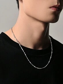 1 件 925 银嘻哈时尚百搭锭链项链，适合日常佩戴、度假、派对、情人节、圣诞节男士礼物 - 銀色 - 查看 1