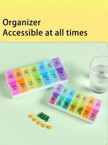 Portable Colorful 14-Compartment Pill Box 7 Days A Week Braille Pill Box Morning And Evening Double-Row Split Pill Box, Convenient Storage, Easy To Carry, Easy To Store Medicines, Waterproof Dustproof - White - View 2