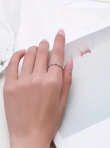 MODIAN 925 Sterling Silver Rainbow CZ Simulated Diamond Stackable Thin Ring Platinum Plated Bands For Women Wedding Jewelry Gift - Silver - View 3