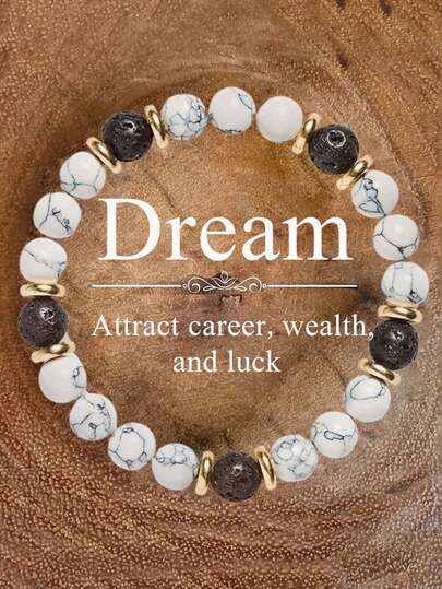 YAUKIA 1 件 8 毫米白纹石和熔岩石时尚天然石珠手链，促进心灵宁静，珠宝配饰礼物送给女士