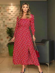 Long Dress With Long Sleeves And Lastex On The Viscose Cuff - Black - View 3