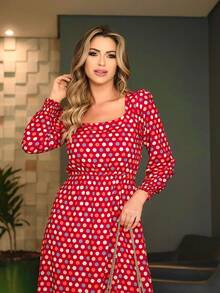 Long Dress With Long Sleeves And Lastex On The Viscose Cuff - Black - View 4