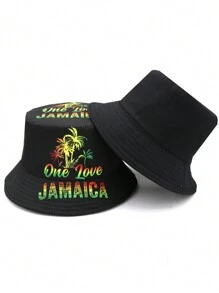 Jamaican Art Style Lightweight Reversible Bucket Hat, Unisex Outdoor Holiday Leisure Sunshade Bucket Hat, Ideal Gift