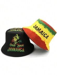 Jamaican Art Style Lightweight Reversible Bucket Hat, Unisex Outdoor Holiday Leisure Sunshade Bucket Hat, Ideal Gift