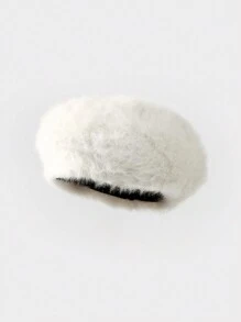 1pc Women's Winter Solid Color Fluffy Fashion Versatile Beret Hat, Casual Warm Cute Small Head Size Painter Cap For Daily Outdoor Use - Multicolor - View 7