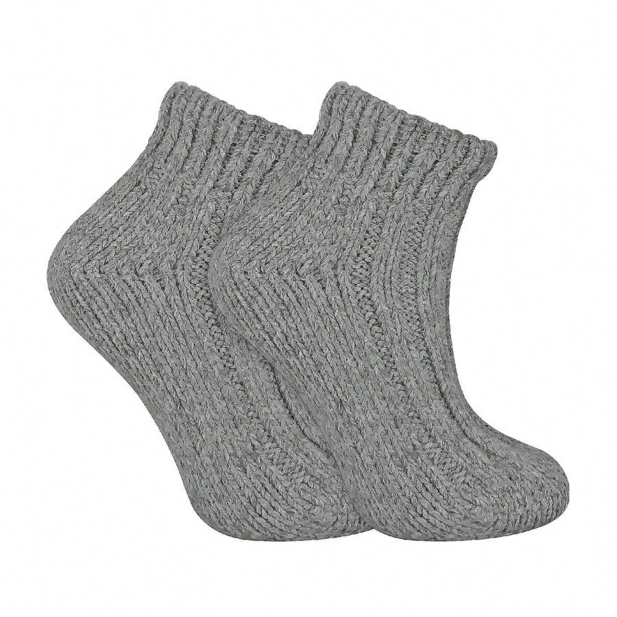 Sock Snob 1 Pack Ladies Chunky Ribbed Low Cut Wool Blend Ankle Socks (Navy) - Fast Shipping And Quick Delivery - Grey - View 1