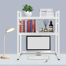 ZhdnBhnos 桌面书架 2 层多功能台面储物柜 适用于电脑桌 返校 - 白色 - 查看 1