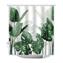 1pc Vibrant Green Leaf Shower Curtain - Waterproof, Woven Polyester Fabric, Easy Hand Wash, Leaf Pattern, Plant Theme, Grommet Accessory, Water-Resistant And Mildew-Free For Bathroom Decor Summer Bathroom Accessories Back To School