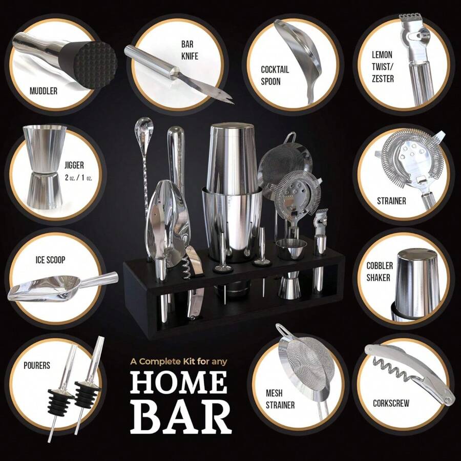 13Piece Boston Cocktail Shaker Set Stainless Steel Mixology Bartender