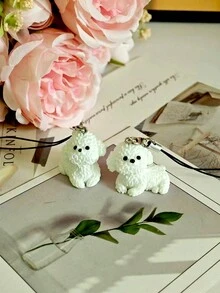 1 件可爱白色情侣泰迪狗手机挂绳，白色小狗手机挂绳，情人节礼物，生日礼物！ - 彩色 - 查看 3