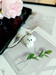 1 件可爱白色情侣泰迪狗手机挂绳，白色小狗手机挂绳，情人节礼物，生日礼物！ - 彩色 - 查看 6