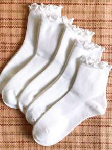 10 đôi Vớ thô ruffle trang trí vớ thăn dành cho phụ nữ quý bà vớ tối giản giữa bắp chân dành cho hàng ngày - Đen và trắng - Xem 3