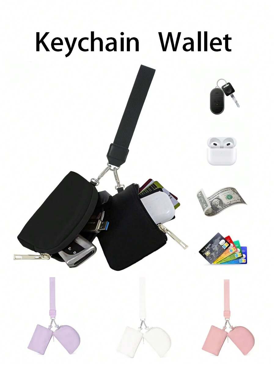 2pcs Multifunctional Fashion Women's Wrist Bag Simple Bank Card Coin Purse Portable Mini Coin Storage Bag Simple Key Card Bag Wristlet Keychain Wristlet Wallet Car Accessories Bag Charm School Letter Cute Goth Y2k Gifts For Mother, Father, Graduation, And Teacher - Multicolor - View 1