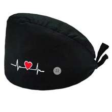 1 件女士心电图图案刺绣混合医用/护士帽，抗菌防尘，适用于医院、手术室、美容院、家政工人情人节 - 彩色 - 查看 13