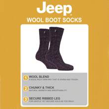 Jeep 1 Pack Men's Ribbed Wool Hiking Socks | Knit Design Padded Boot Socks (Brown / Berry) - Fast Shipping And Quick Delivery - Red - View 4