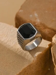 1pc Stainless Steel  Inlaid Rectangle Cubic Zirconia Fashionable Men's Rings Jewelry - Cubic Gemstones - View 23