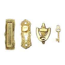 1 set/8 piezas Accesorios y decoraciones miniatura de puerta de madera para casa de muñecas, accesorios de muebles - Dorado - Ver 1