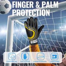 1 双专业男女款青少年足球守门员训练和比赛防滑手套，适合成人和青少年 - 黑色 - 查看 4