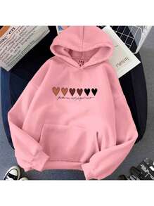 Women's Kangaroo Sweatshirt Printed 6 Hearts - 淺粉色 - 查看 1