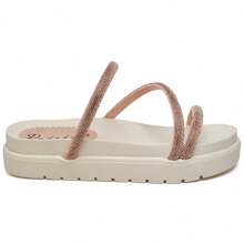 Kit 02 Pairs Papete Women's Sandal Flat Flat Straps With Glitter Rhinestones Summer Launch - 金色/黑色 - 查看 7