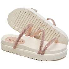 Kit 02 Pairs Papete Women's Sandal Flat Flat Straps With Glitter Rhinestones Summer Launch - 金色/黑色 - 查看 6